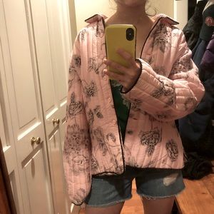 VTG pink floral embellished quilted silk jacket